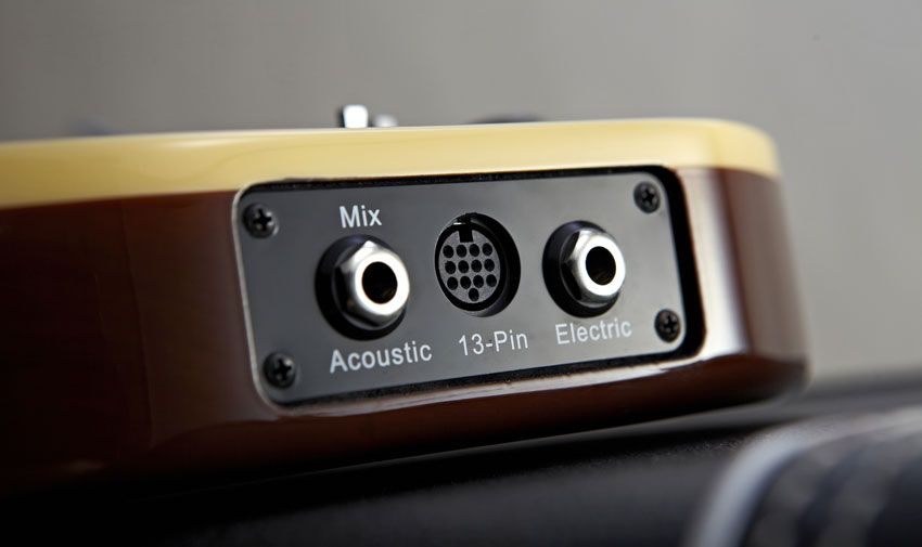 Three voices, one guitar: acoustic mix, MIDI and electric outputs