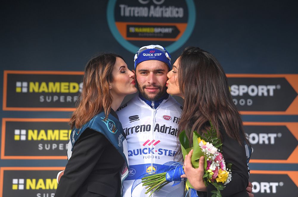 Fernando Gaviria (Quick-Step Floors) in the young rider jersey after stage 2 at Tirreno-Adriatico