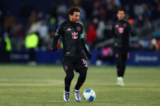 KANSAS CITY, KANSAS - FEBRUARY 19: Lionel Messi of Inter Miami controls the ball during a 2025 Concacaf Champions Cup first leg match between Sporting Kansas City and Inter Miami at Sporting Park on February 19, 2025 in Kansas City, Kansas. (Photo by Kyle Rivas/Getty Images)