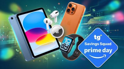 A bunch of Apple gadgets with Prime Day badge.