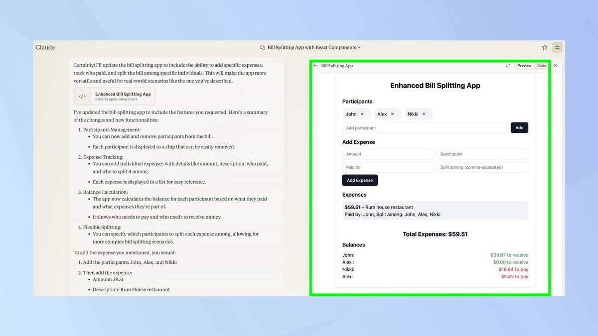 With Claude you can create a custom check-splitting app | Tom's Guide