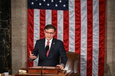 Mike Johnson (R-La.) gives his first comments as speaker of the House