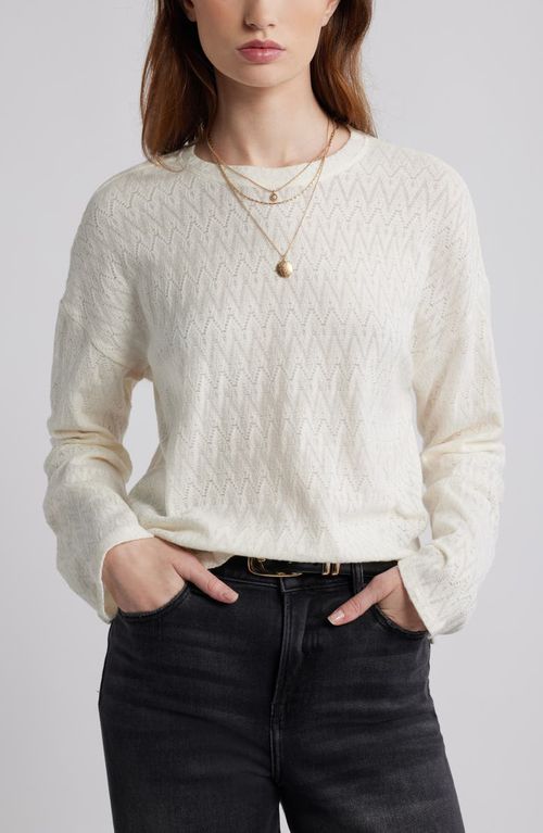 Pointelle Cotton Crewneck Knit Top