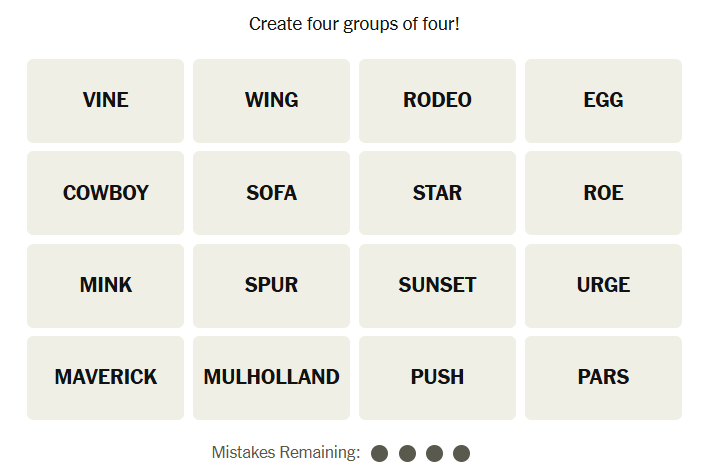 The New York Times Connections puzzle on December 8, 2025