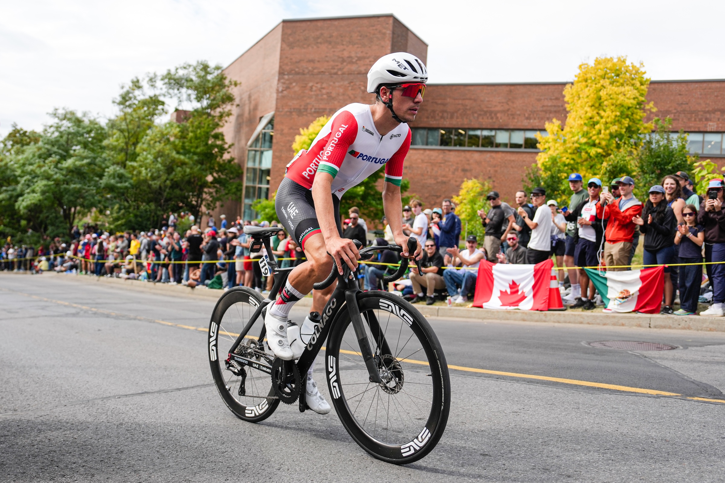 Joao Almeida of Portugal competes during the Men Elite Road Race at the 2026 UCI Road World Championships in Montreal, Quebec, Canada