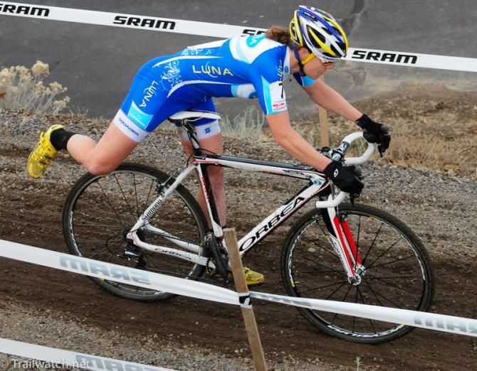 Georgia Gould (Luna Pro Team) dismounts before the new run-up