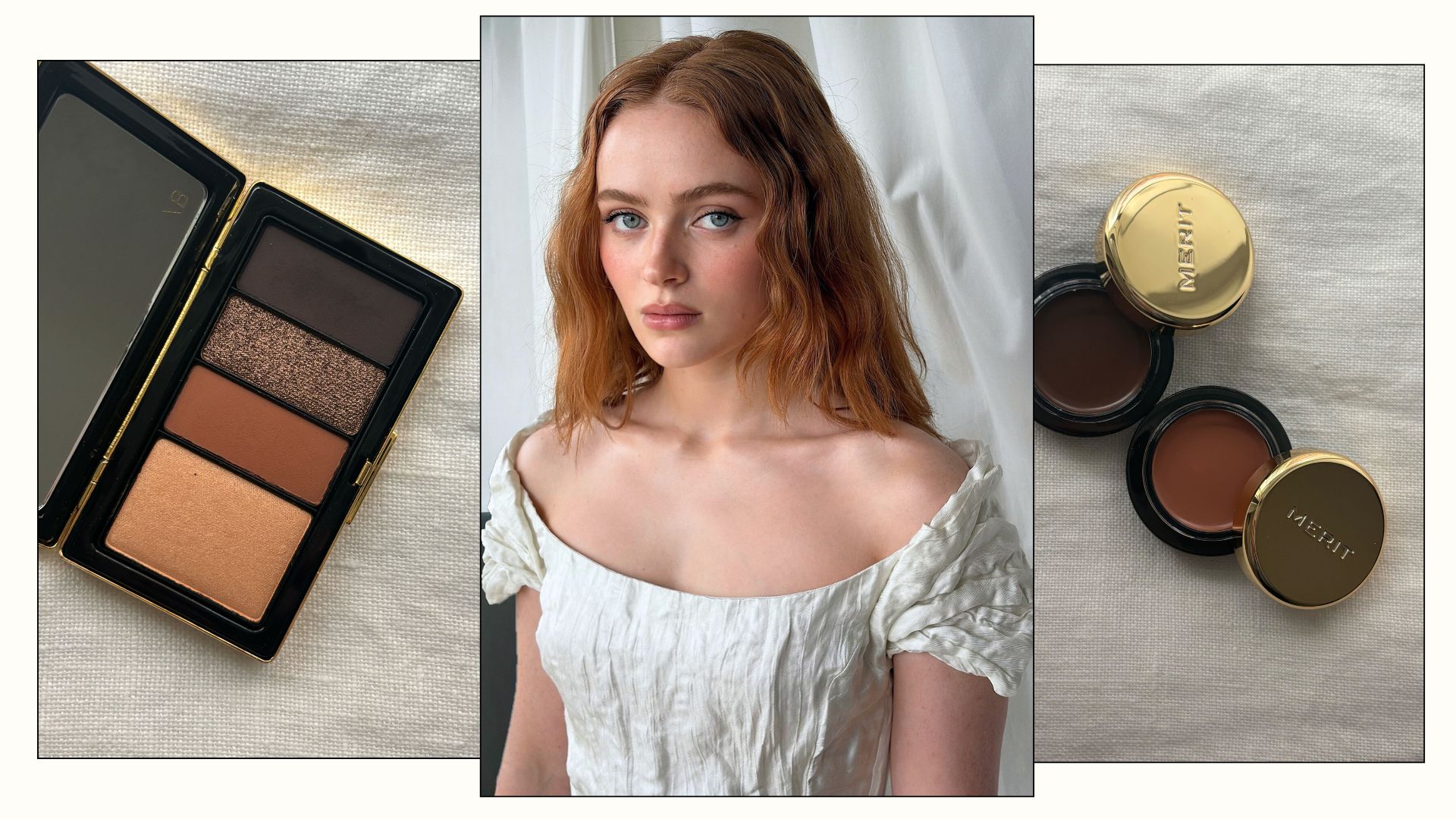 A picture of Sadie Sink wearing brown eyeshadow and some of the best brown eyeshadows for blue eyes