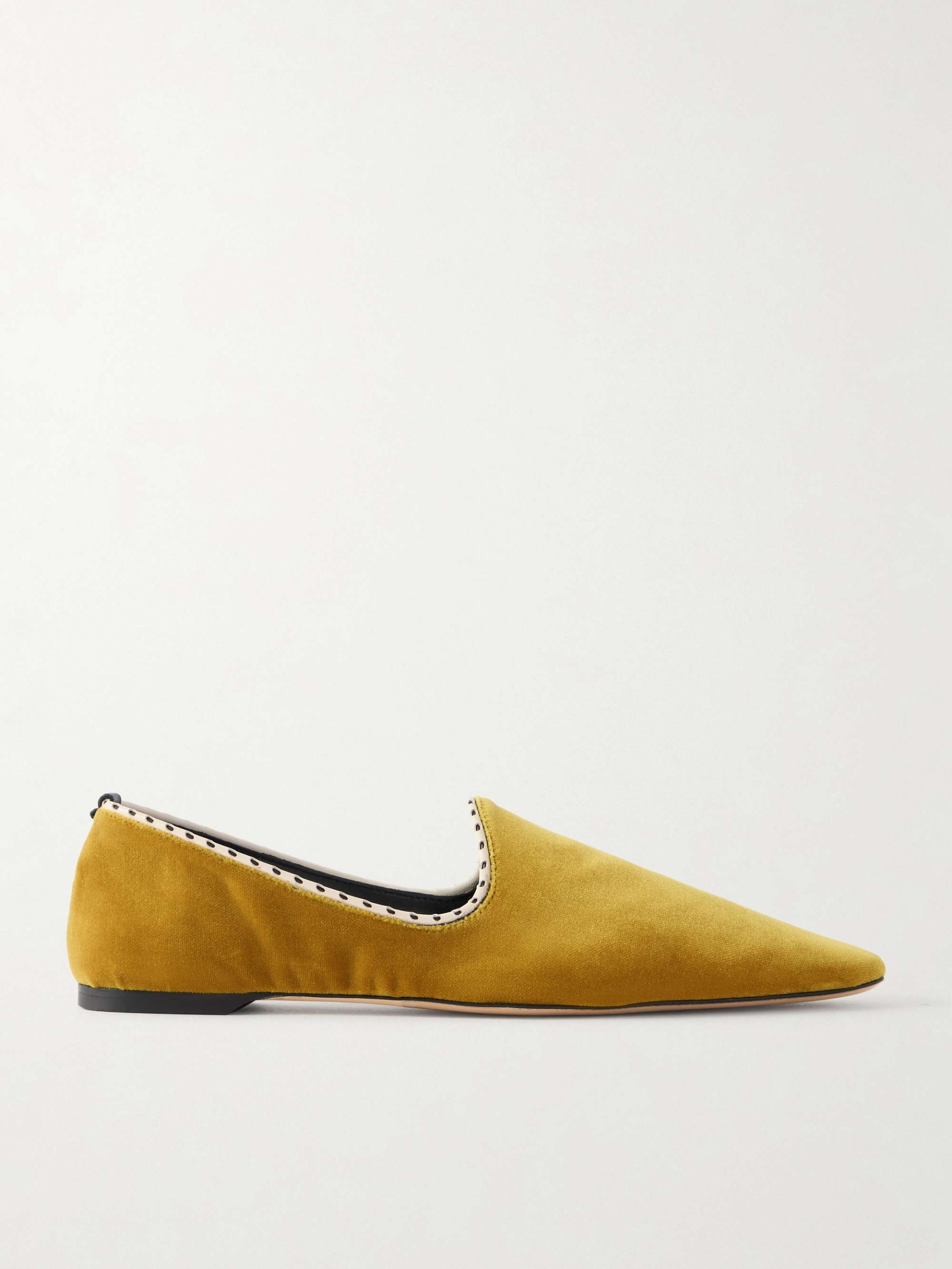 Leather-Trimmed Velvet Slippers