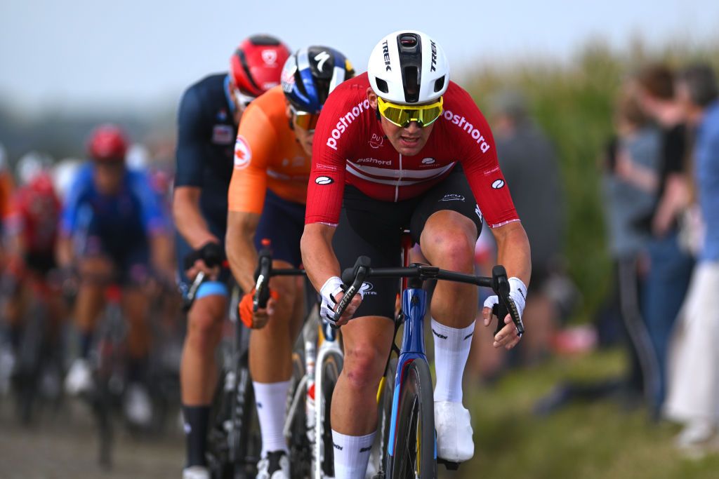 HASSELT BELGIUM SEPTEMBER 15 Mads Pedersen of Team Denmark competes during the 30th UEC Road Cycling European Championships 2024 Mens Elite Road Race a 2228km one day race from HeusdenZolder to Hasselt on September 15 2024 in Hasselt Belgium Photo by Luc ClaessenGetty Images