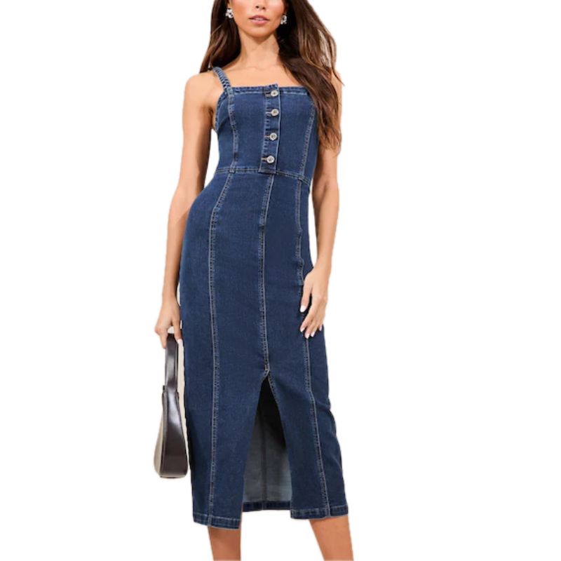 Lipsy , Strappy Plait Detail Denim Midi Dress