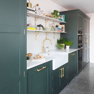 green kitchen with sink