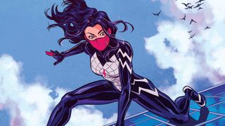 Silk, a Spider-Man character, on the cover of a Marvel comic.