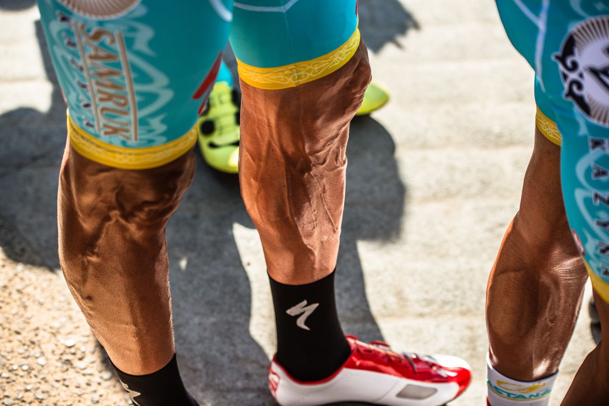 The legs of an Astana rider