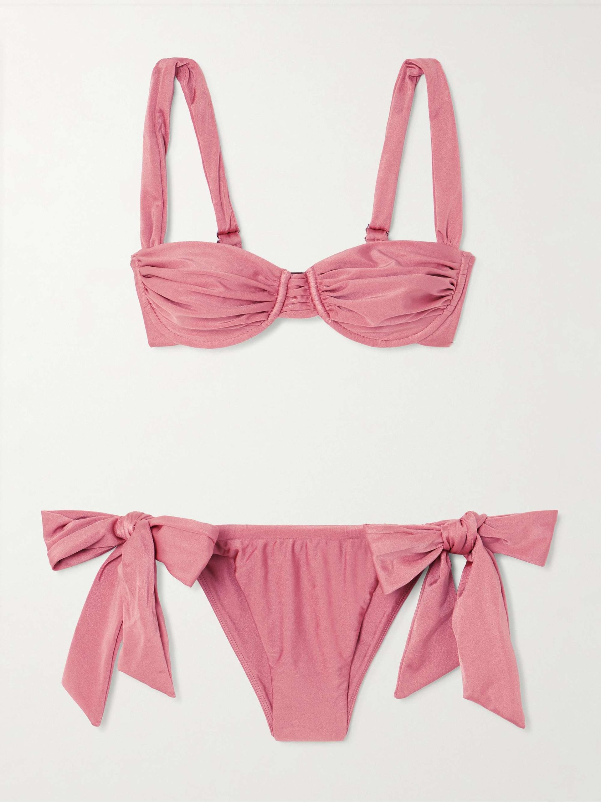 Sol Tie-Detailed Gathered Metallic Bikini
