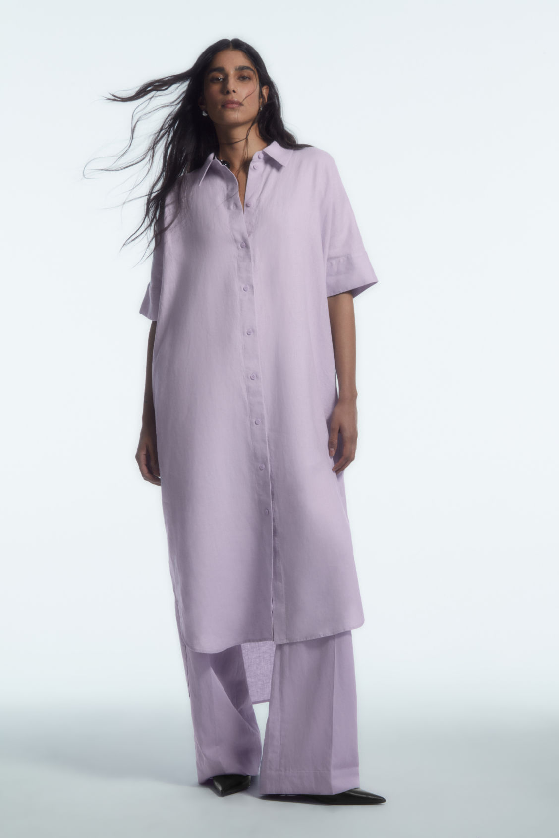 Oversized Linen Midi Shirt Dress