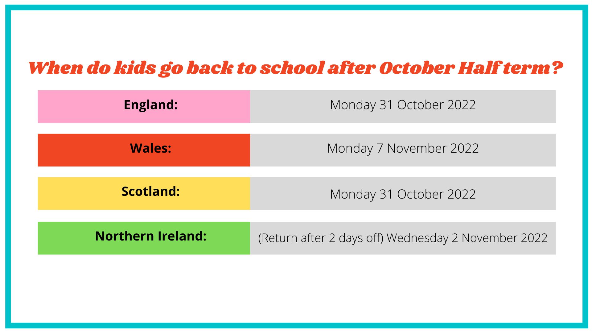 When do kids go back to school after October half term? 2022 school
