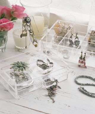 Jewelry in transparent boxes