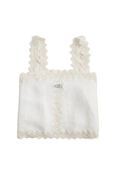 J.Crew, Lace-Trim Squareneck Tank Top in Linen