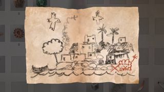 Assassin's Creed Mirage Left Behind Enigma clue drawing of village with red lion