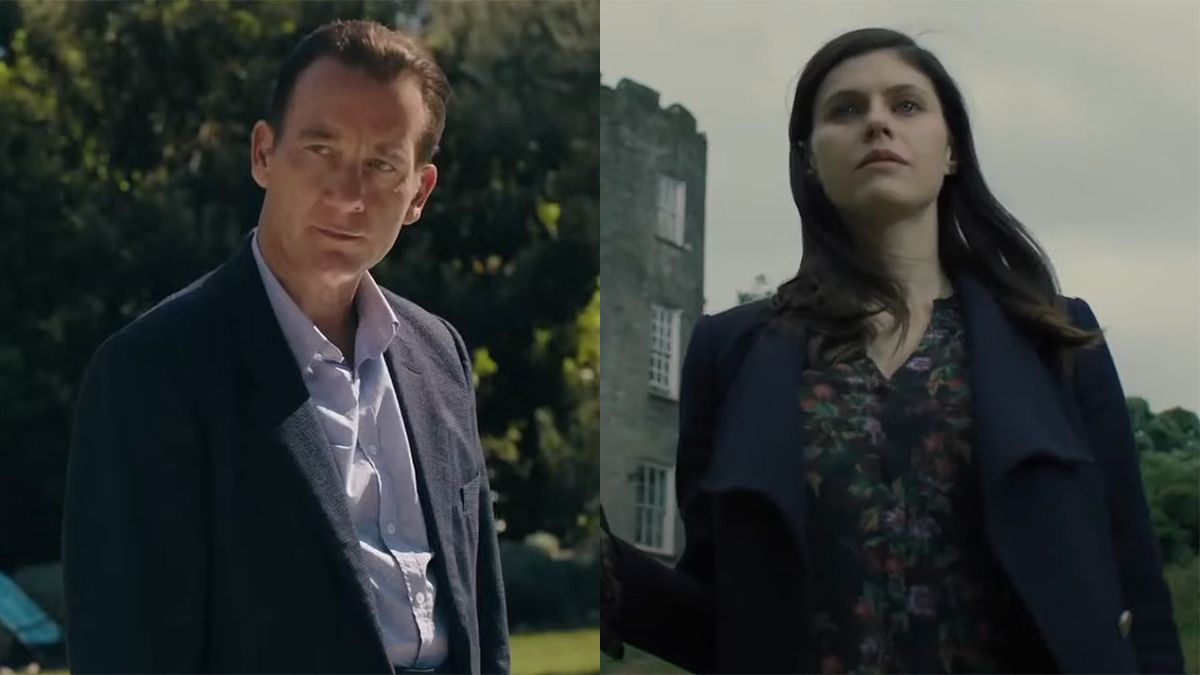 Alexandra Daddario walking in Mayfair Witches and Clive Owen standing in Monsieur Spade.