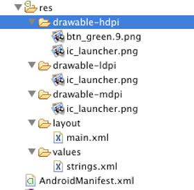 Android's resource folders let you include assets for various device profiles