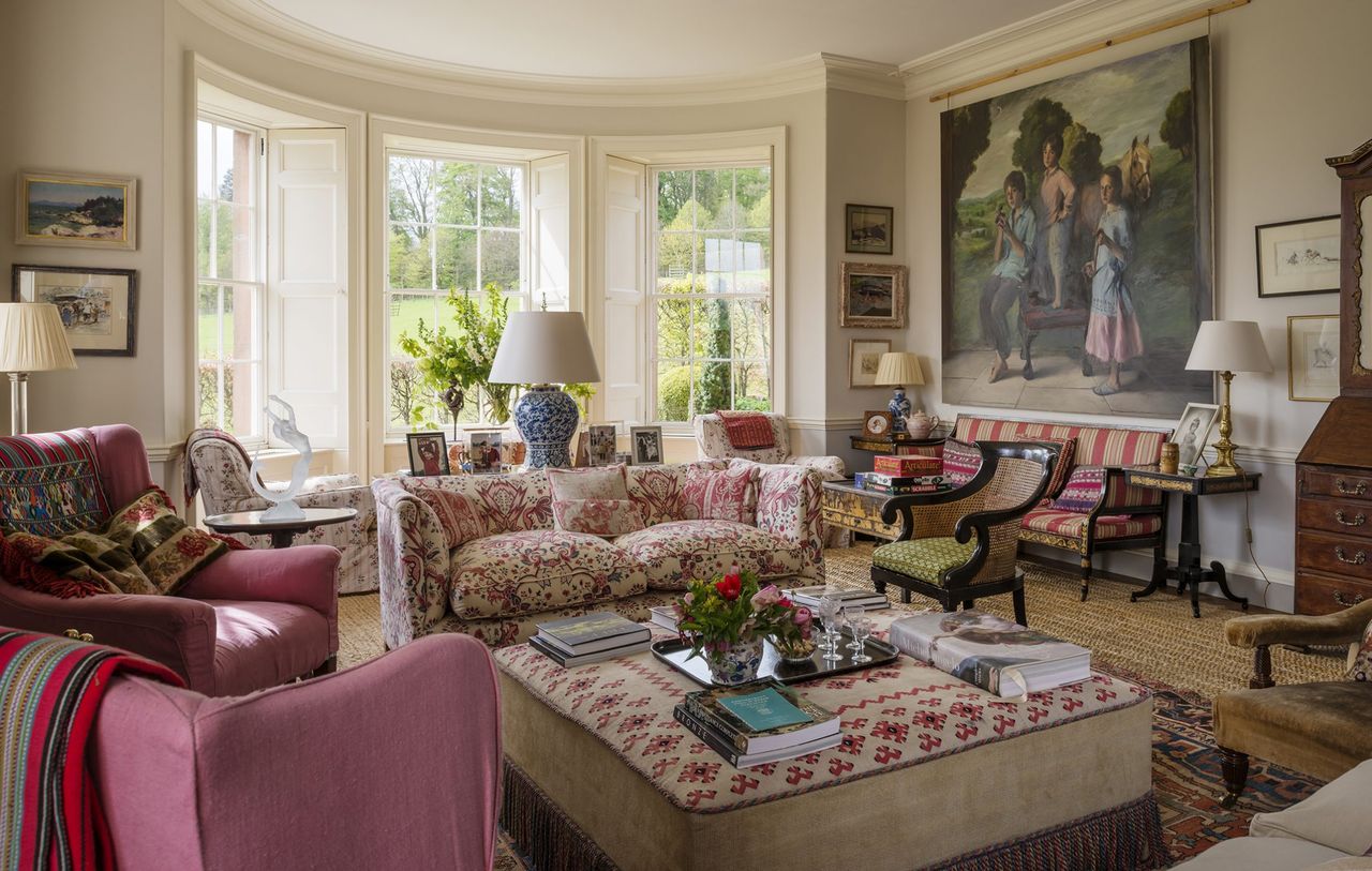 An ottoman in Serena Williams Ellis&#039;s scheme at Lazonby Manor, Cumbria