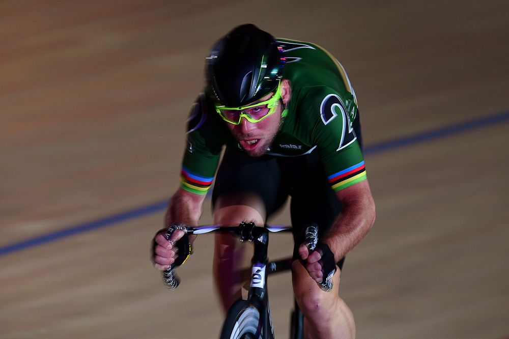 Mark Cavendish of Great Britain competes in the 2 Lap Madison Time Trial on day four of the London Six Day