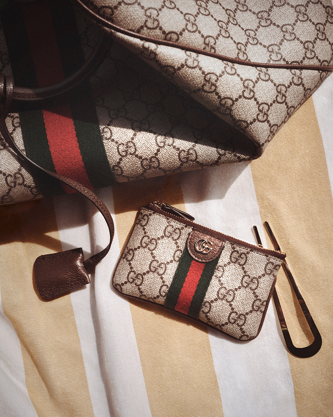 Gucci monogram bag in the new Gucci campaign.