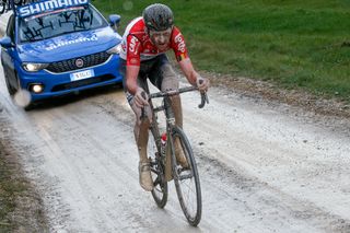 Tiesj Benoot (Lotto Soudal) on the move at Strade Bianche
