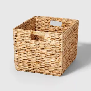 Woven Water Hyacinth Milk Crate storage basket with cut out handles