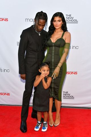 new york, new york june 15 travis scott, kylie jenner, and stormi webster attend the the 72nd annual parsons benefit at pier 17 on june 15, 2021 in new york city photo by craig barrittgetty images for the new school