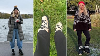 Caroline Parr, Molly Smith and Antonia Kraskowski wearing snow boots 