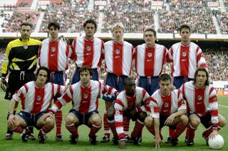 Atletico Madrid's team ahead of a game against Real Zaragoza in February 2000.