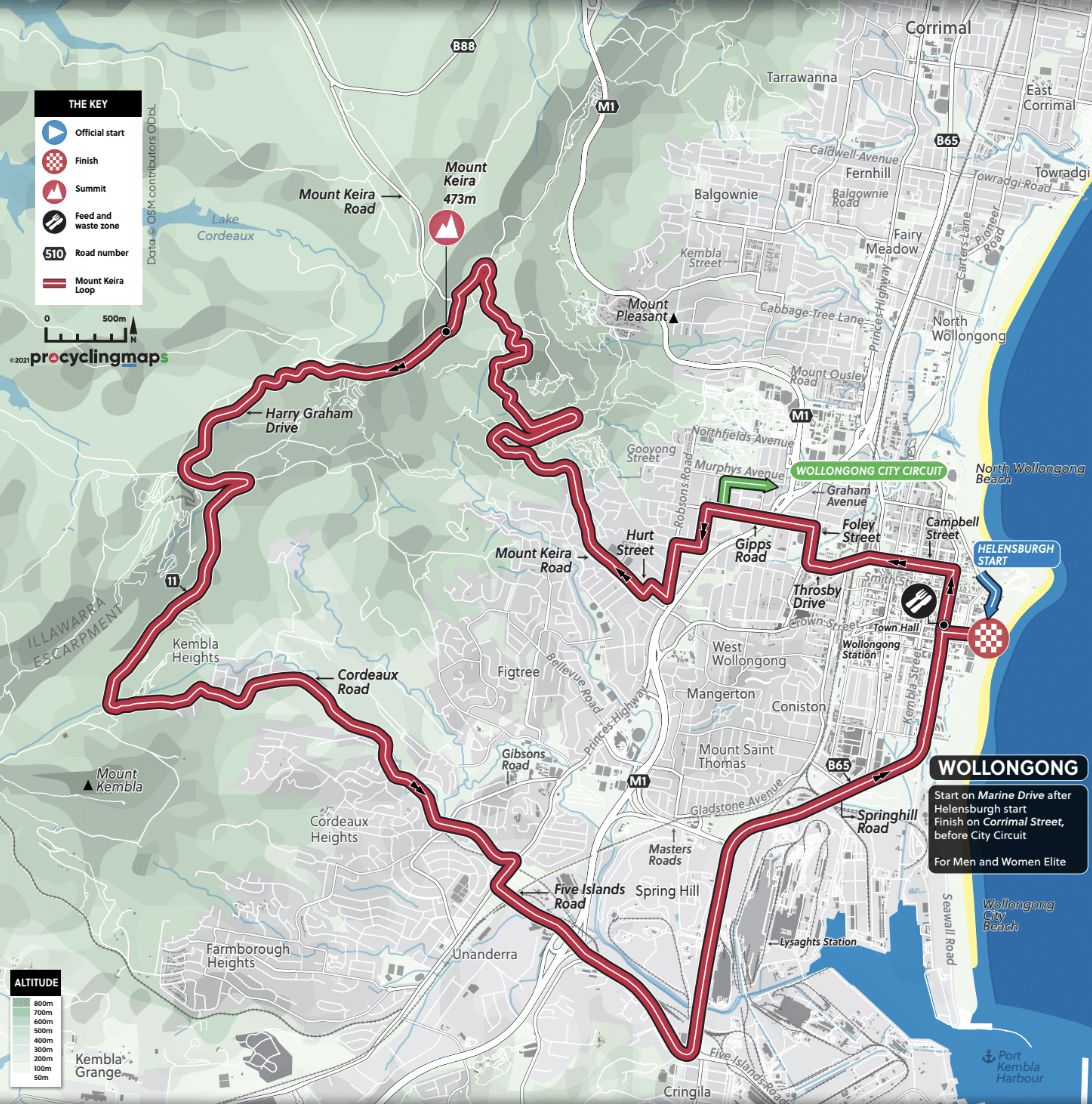 road race course for UCI 2022 Road World Championships in Wollongong