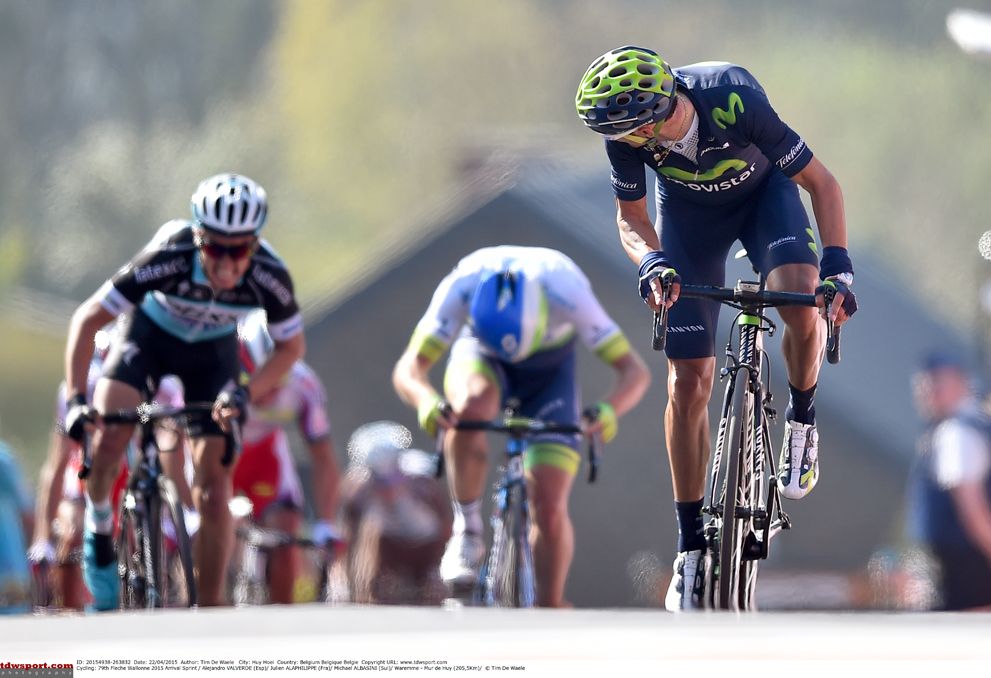 Alejandro Valverde (Movistar) defended his La Fl&egrave;che Wallonne title against Julian Alaphilippe (Etixx-QuickStep) and Michael Albasini (Orica GreenEdge)