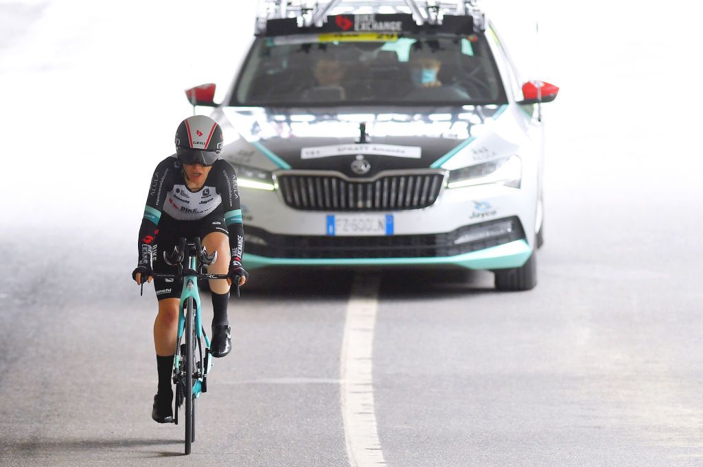 CASCATE DEL TOCE ITALY JULY 05 Amanda Spratt of Australia and Team BikeExchange during the 32nd Giro dItalia Internazionale Femminile 2021 Stage 4 a 112km Individual Time Trial from Fondovalle to Cascate Del Toce 1714m ITT GiroDonne UCIWWT on July 05 2021 in Cascate Del Toce Italy Photo by Luc ClaessenGetty Images