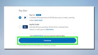 Screenshot showing the steps for PayPal Pay in 4