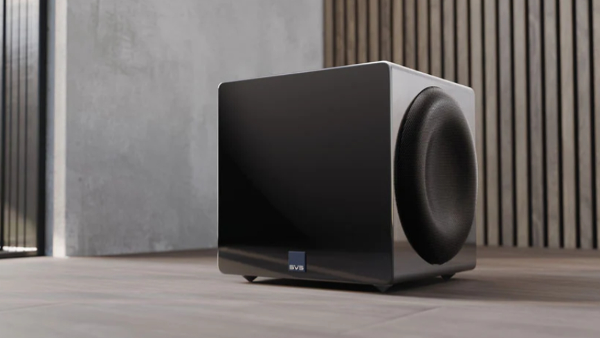 The SVS 3000 Micro Subwoofer on the floor in a room.