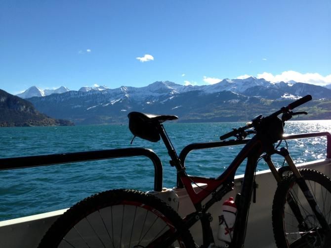 Very late spring riding. Sauser gets a lift over his home lake.