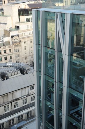 Side view of building with large windows