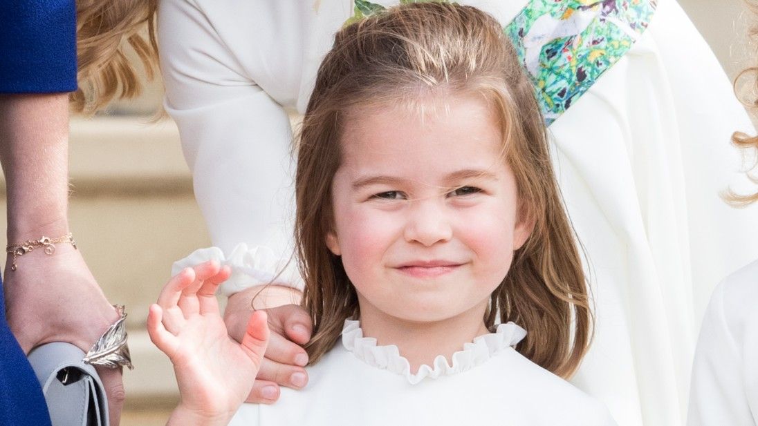 Princess Charlotte of Cambridge attends the wedding of Princess Eugenie of York and Jack Brooksbank at St George&#039;s Chapel in Windsor Castle on October 12, 2018 in Windsor, England