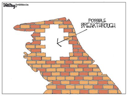 Political Cartoon U.S. Trump Hole in the border wall