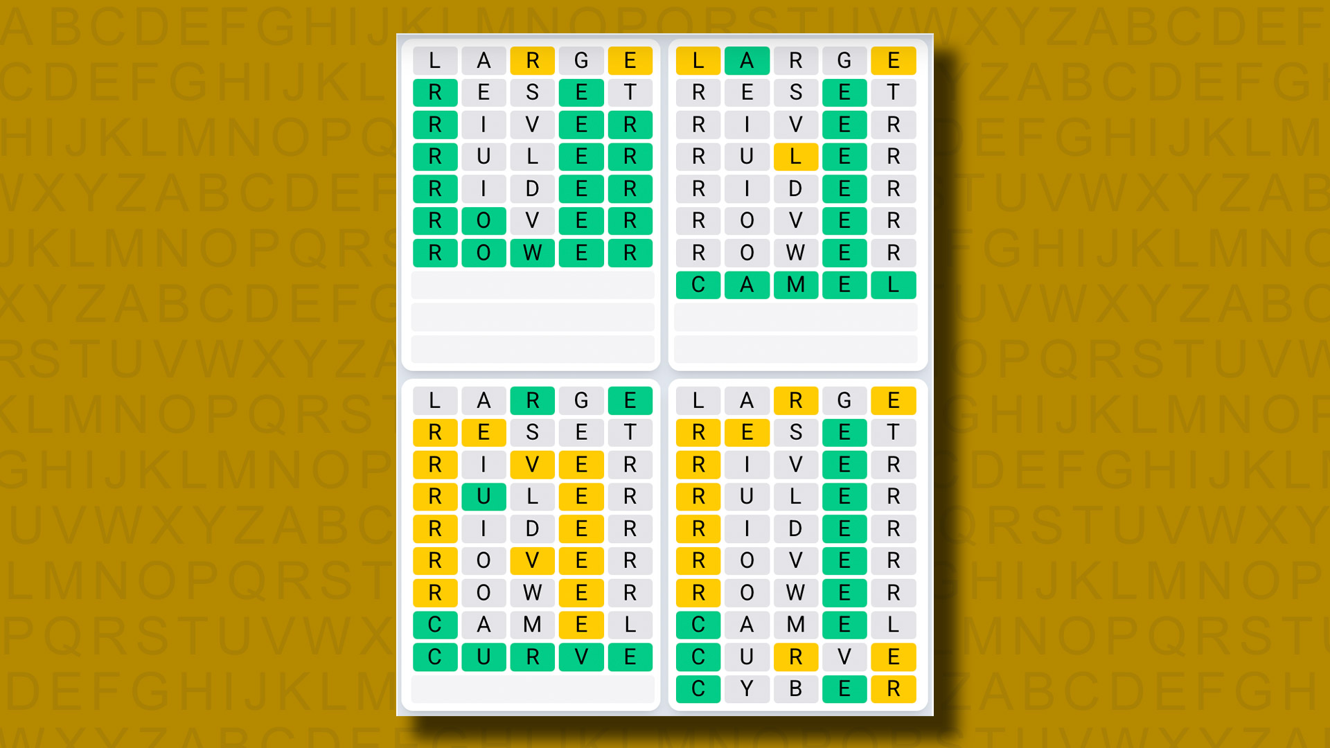 Respuestas de la racha diaria de Quordle para el juego 1092 sobre un fondo amarillo