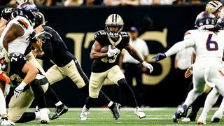 NEW ORLEANS, LOUISIANA - AUGUST 23: Velus Jones Jr. #13 of the New Orleans Saints runs against the Denver Broncos during the first half of a preseason game at the Caesars Superdome on August 23, 2025 in New Orleans, Louisiana. (Photo by Derick E. Hingle/Getty Images)