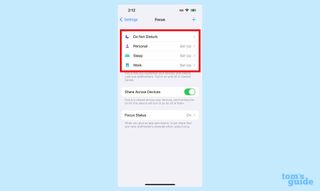 set up an iOS 16 Focus Mode select your mode
