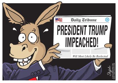 Political Cartoon U.S. Newspaper Trump Impeached Reelected