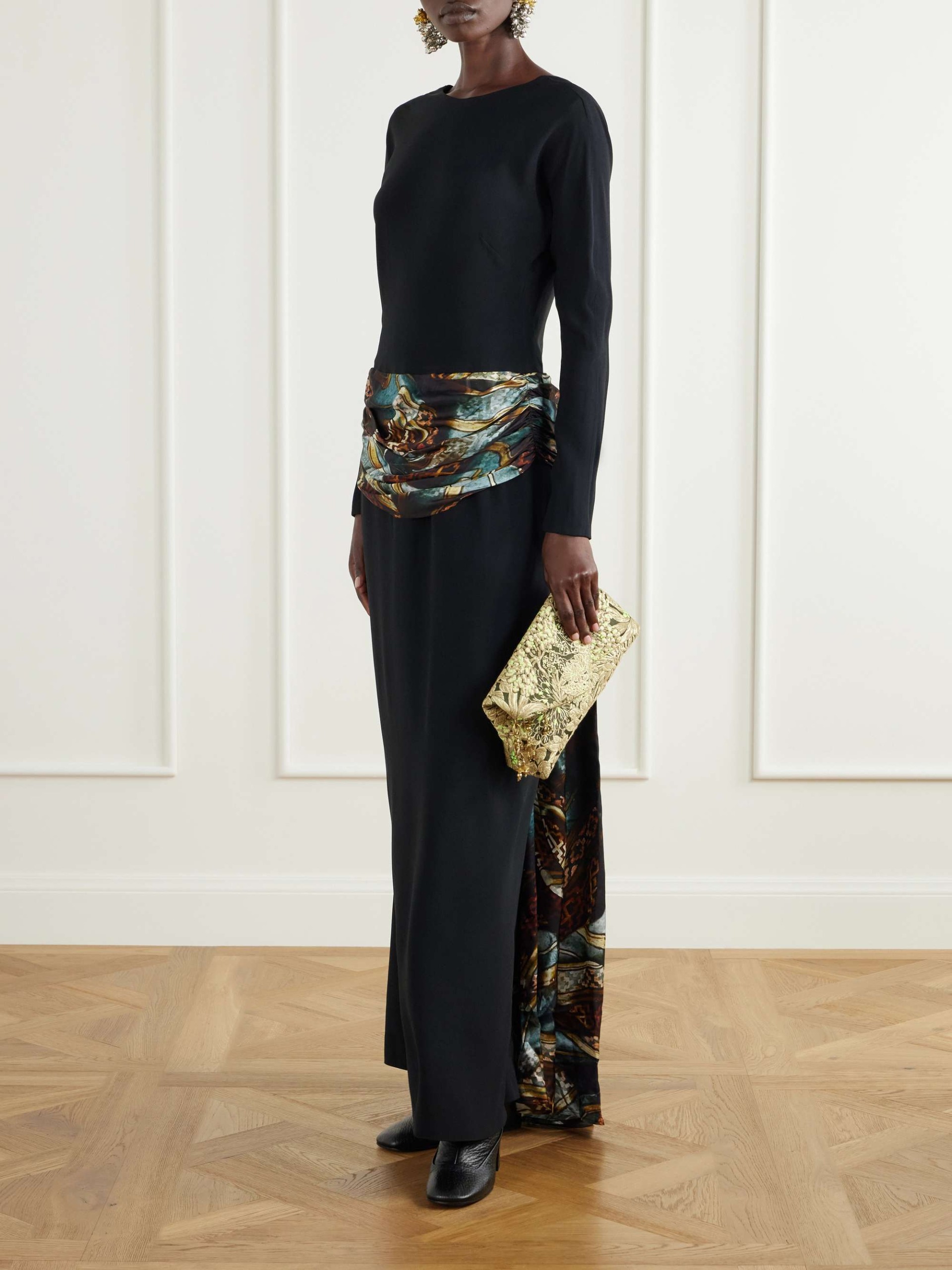 Belted Crepe-Satin Maxi Dress