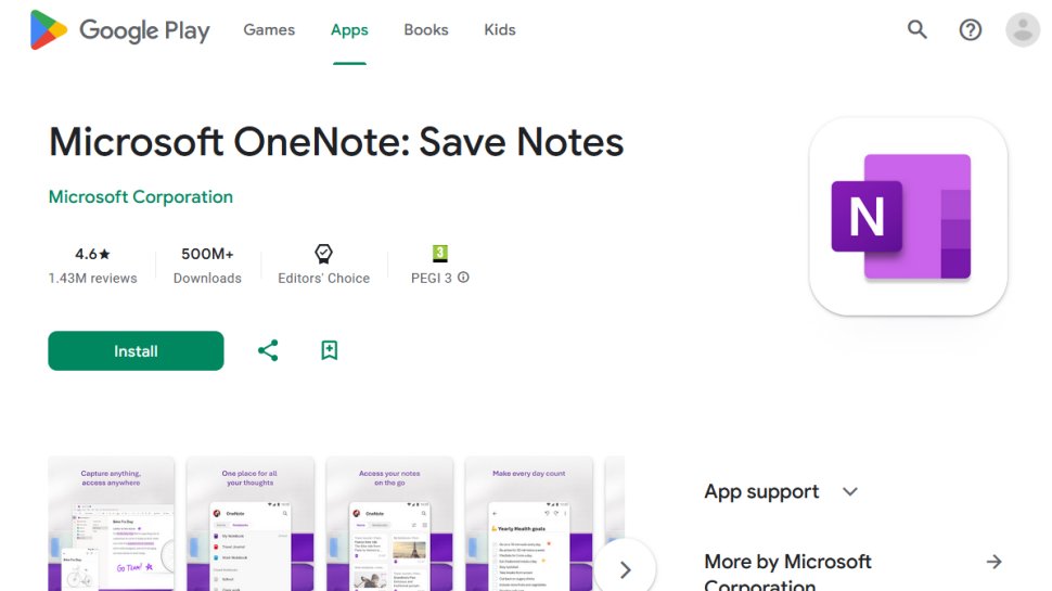 OneNote website screenshot (August 2025).