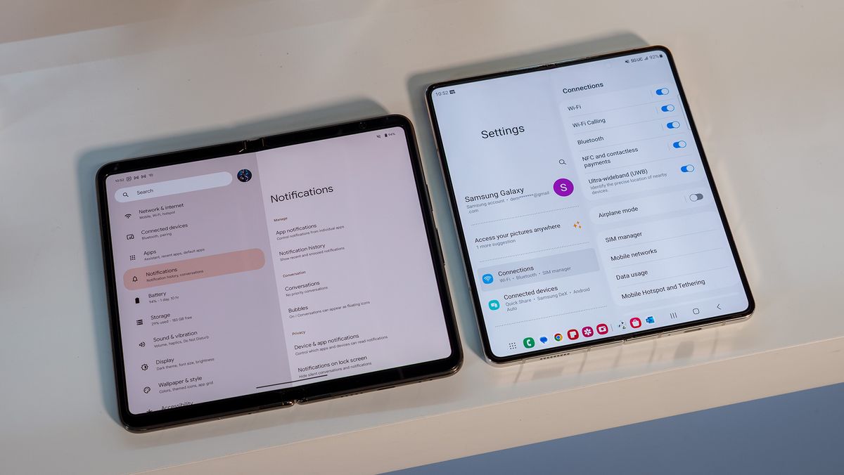 Comparing the inner display size between the Google Pixel Fold and Samsung Galaxy Z Fold 5