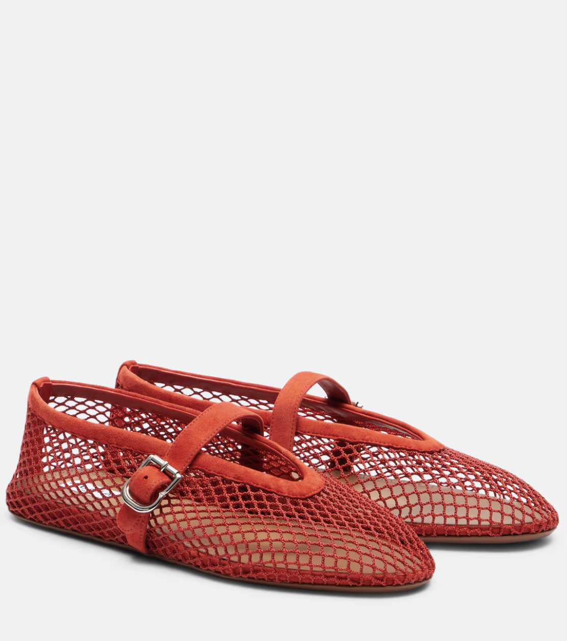 ALAIA, Suede-trimmed fishnet ballet flats